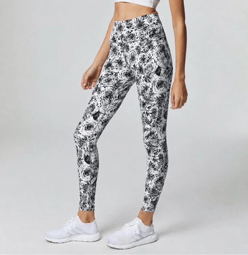 Varley Duncan Leggings Grey Rose Print Floral Yoga Full Length Pants Women’s XS